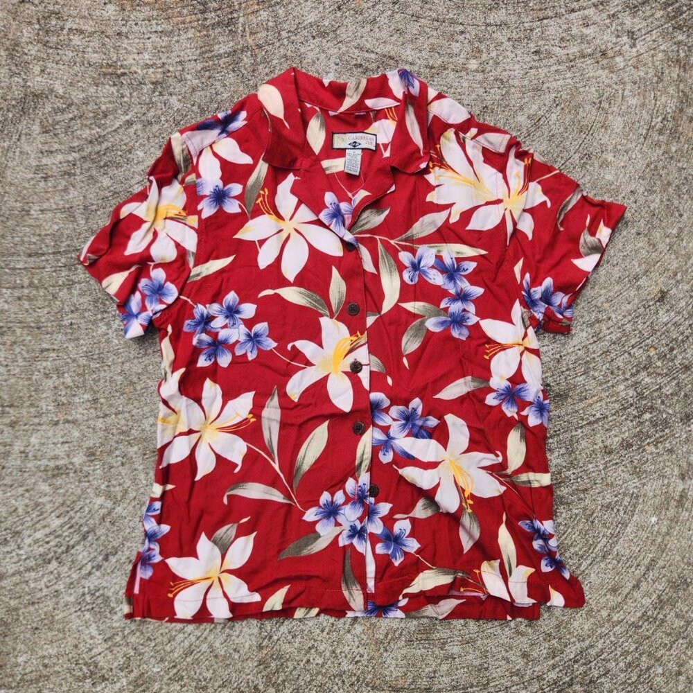 Vintage Carribean Joe Let It Go Polo Button Up Shirt Mens Red Medium